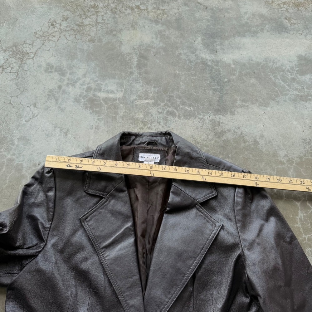 Vintage Kim Rogers Brown Leather cropped Blazer suit Jacket double breasted - Picture 6 of 8